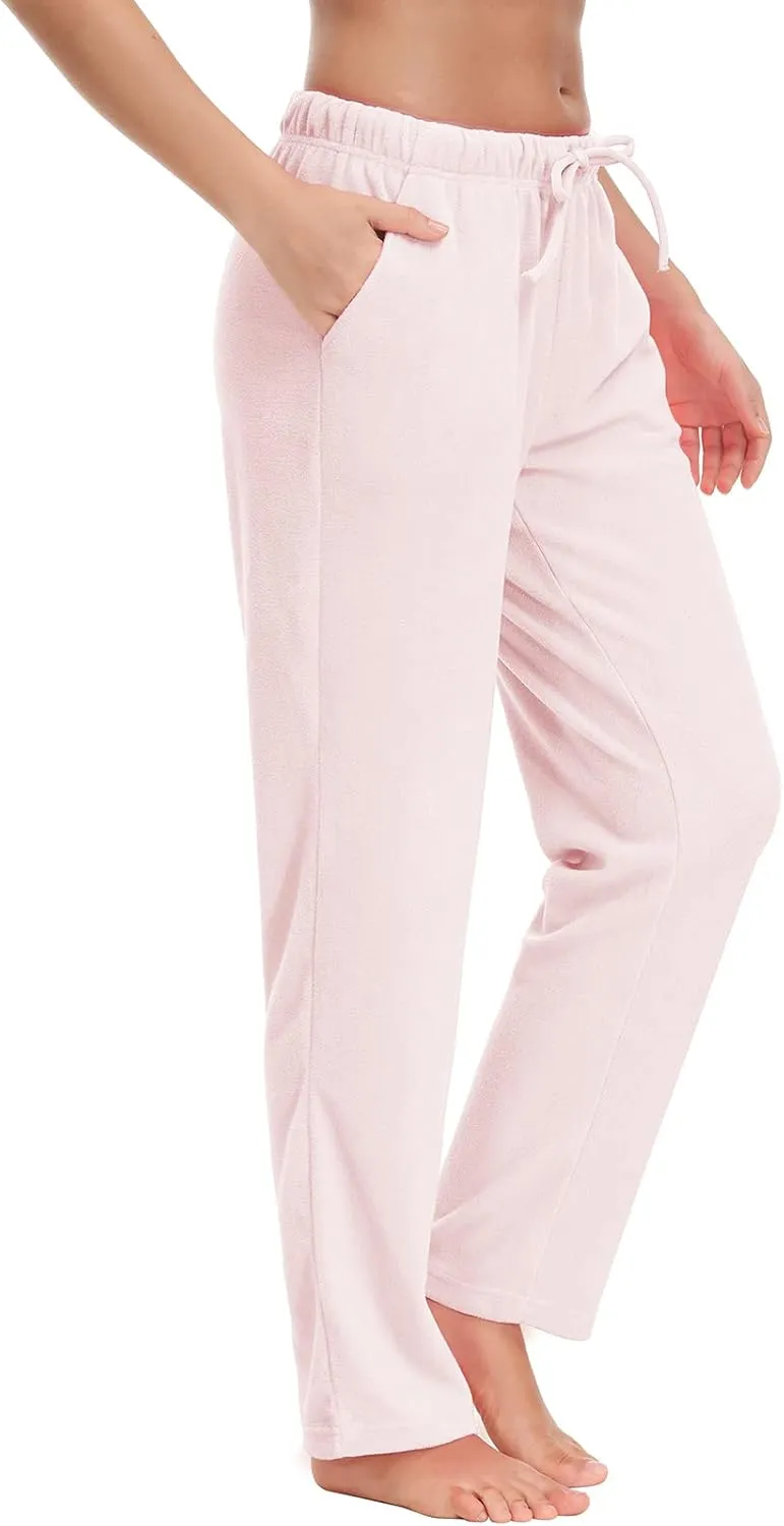 COZZIPLUS Women Fleece Pants, Lightweight Polar Fleece Lounge Sweatpants for Women, Straight Leg Pajama Pants with Pockets