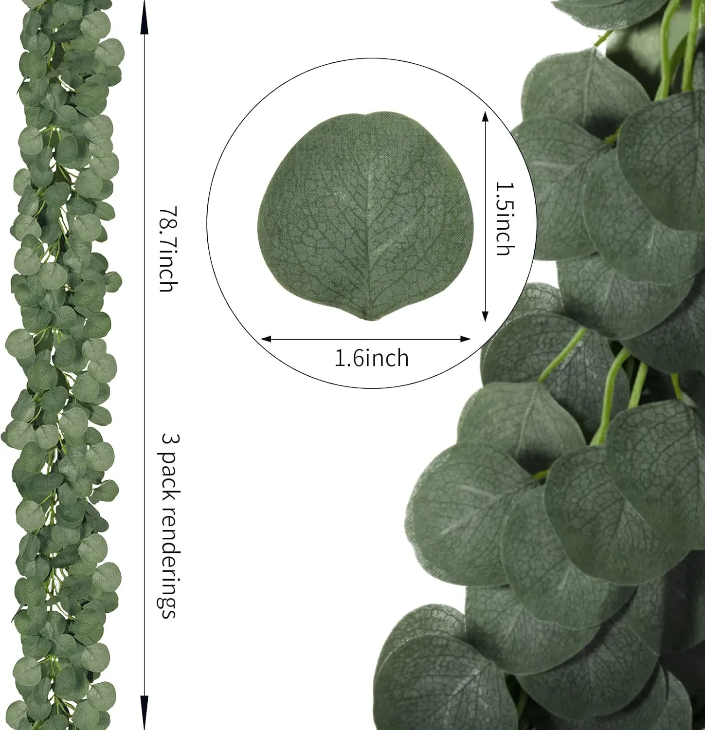 CQURE 30Pcs Eucalyptus Garland,Artificial Eucalyptus Leaves Table Greenery Garland Wreath Vines for Wedding Party Table Fireplace Bedroom Wall Decor