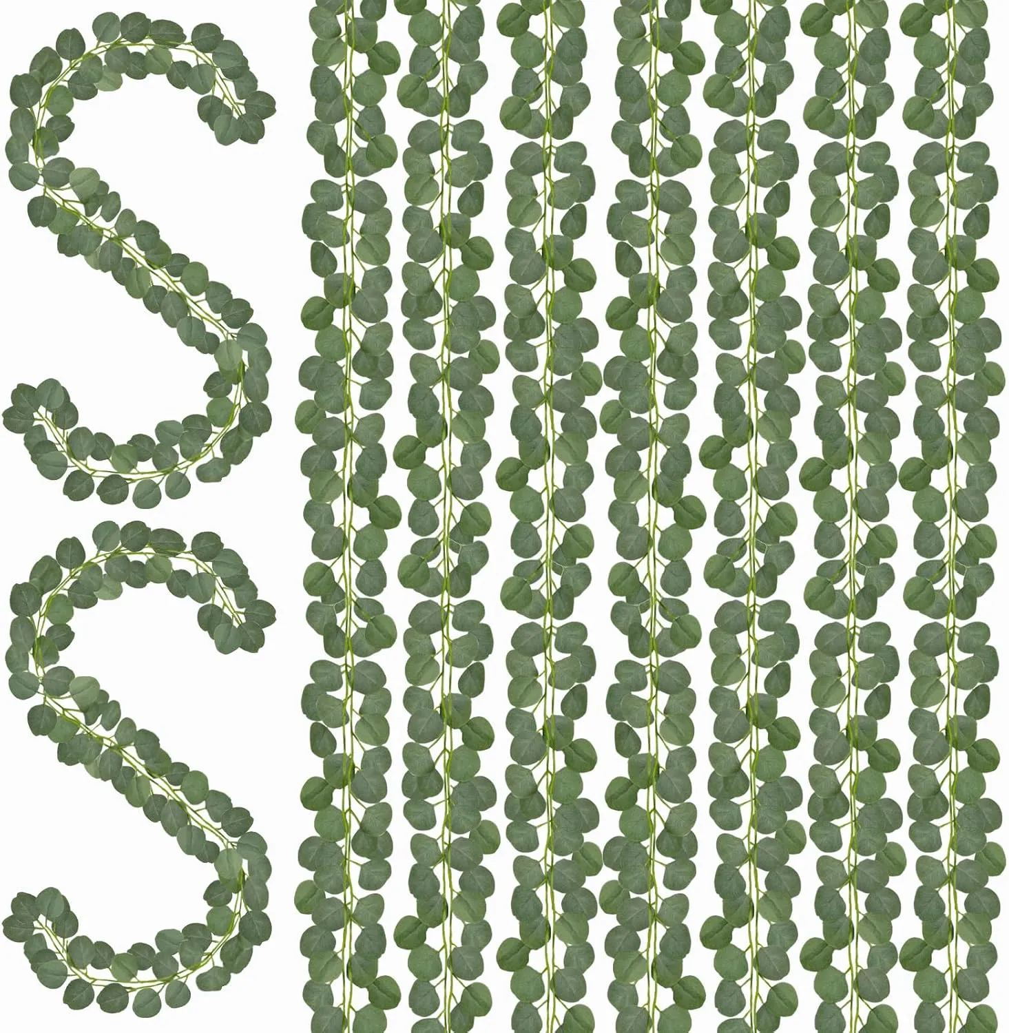 CQURE 30Pcs Eucalyptus Garland,Artificial Eucalyptus Leaves Table Greenery Garland Wreath Vines for Wedding Party Table Fireplace Bedroom Wall Decor