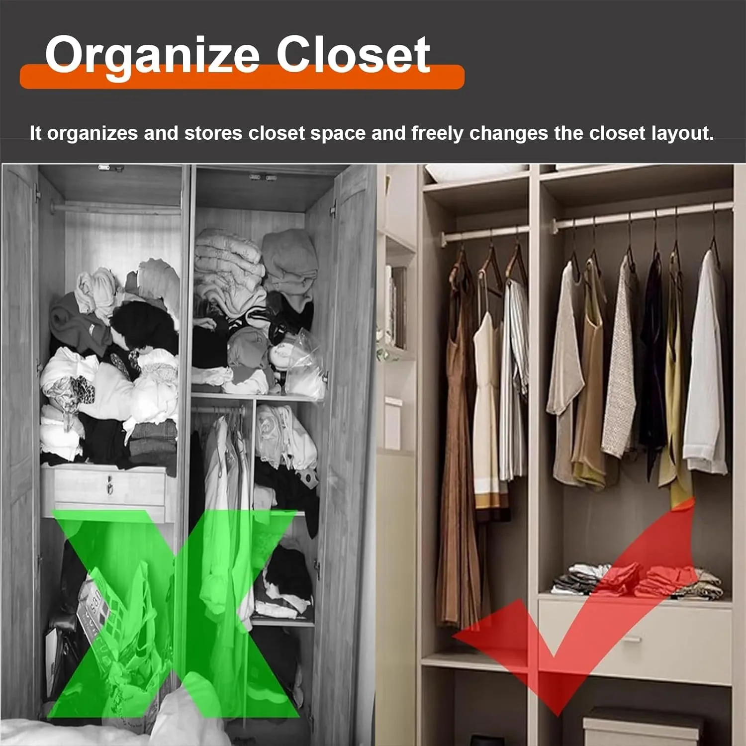 Custom Length Closet Rods for Hanging Clothes Heavy Duty, Commercial Home Aluminum Alloy Garment Bar with End Supports, Cuttable Grey Wardrobe Pole(20.5 in)