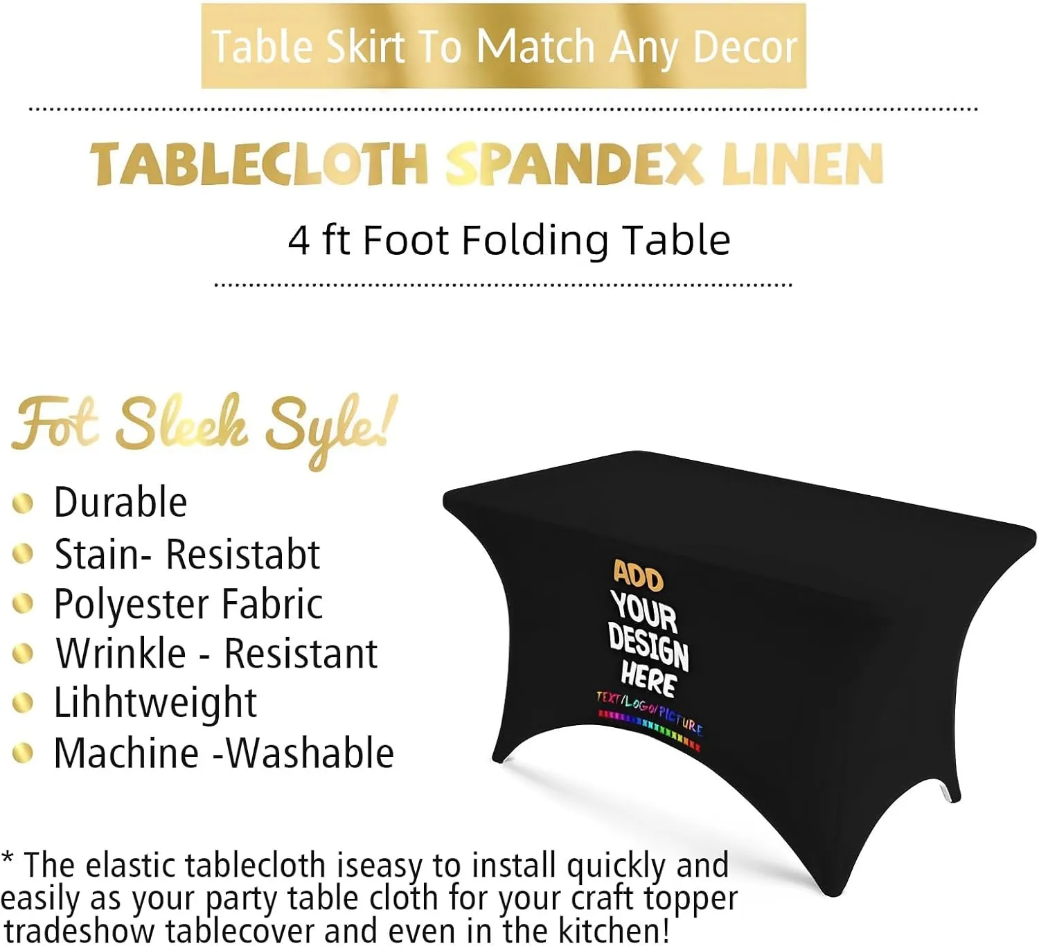 Custom Table Cloth Cover with Business Logo Personalized Customized Tablecloth Design Your Picture Text Name High Elasticity Wrinkle Prevention Table Runner for Parties Weddings (4 FT)