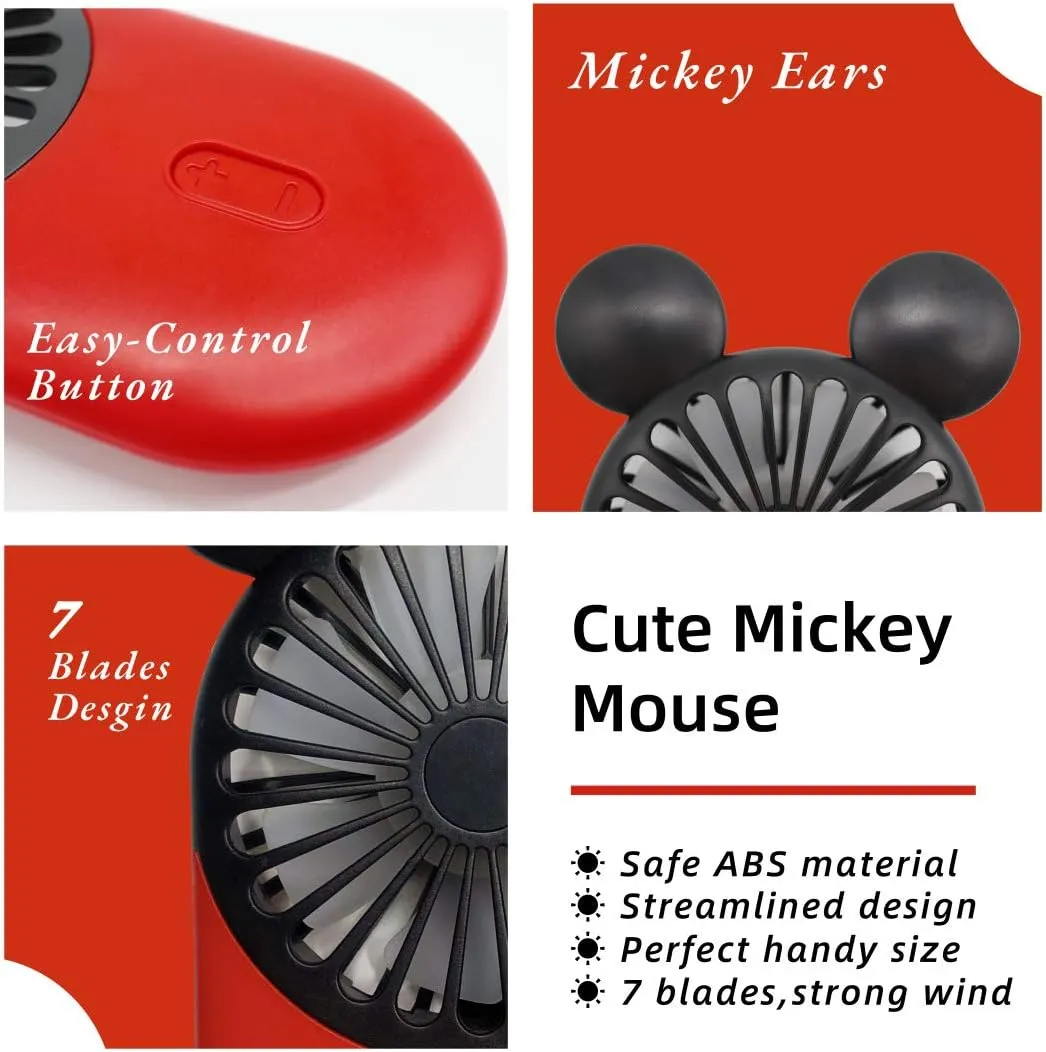 Cute Mickey Personal Mini Fan, Handheld & Portable USB Rechargeable Fan with 3 Adjustable Speeds, Perfect for Indoor Or Outdoor Activities, Cute Mouse 2 Pack (Yellow Blue)