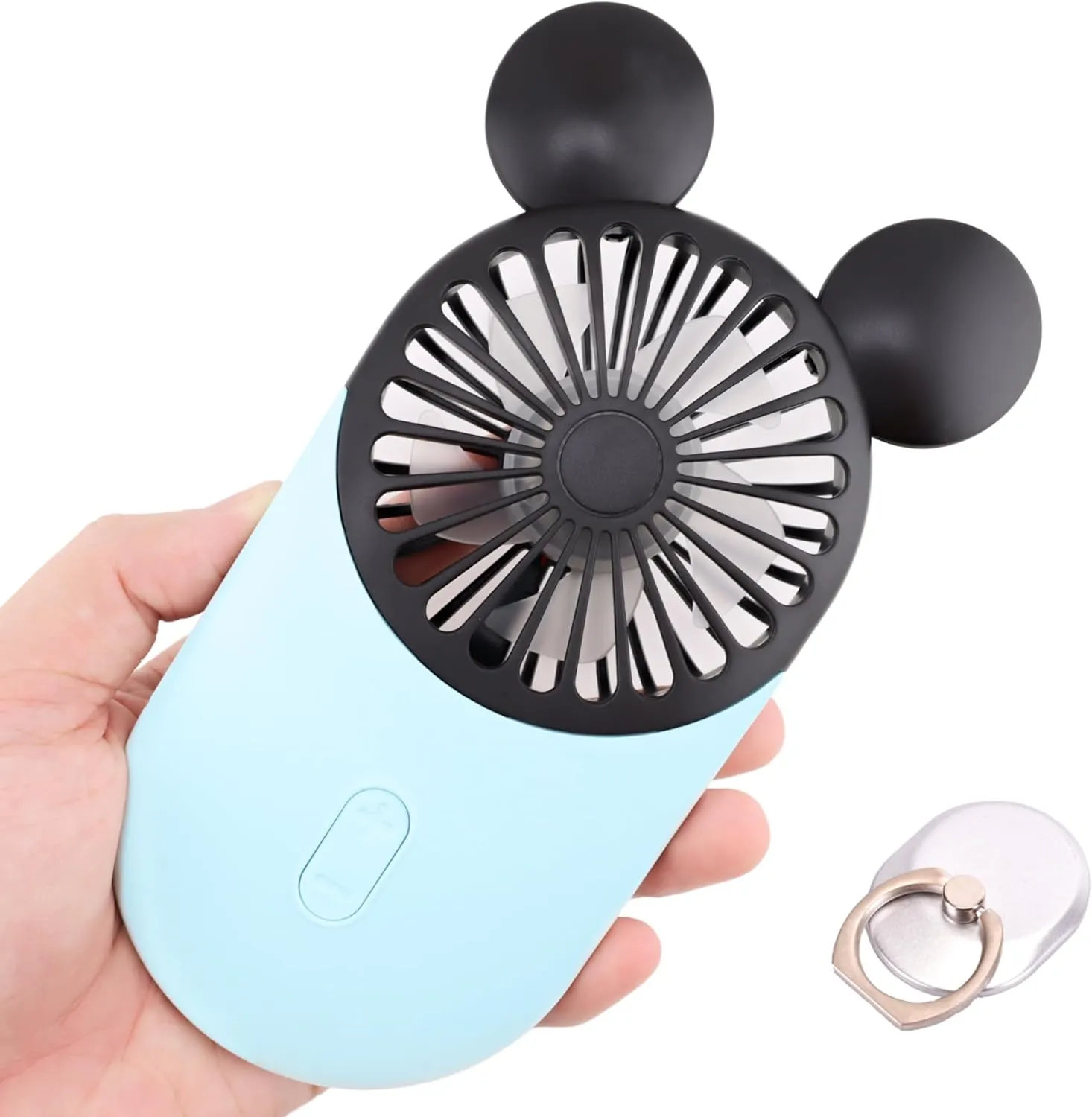 Cute Mickey Personal Mini Fan, Handheld & Portable USB Rechargeable Fan with 3 Adjustable Speeds, Perfect for Indoor Or Outdoor Activities, Cute Mouse 2 Pack (Yellow Blue)