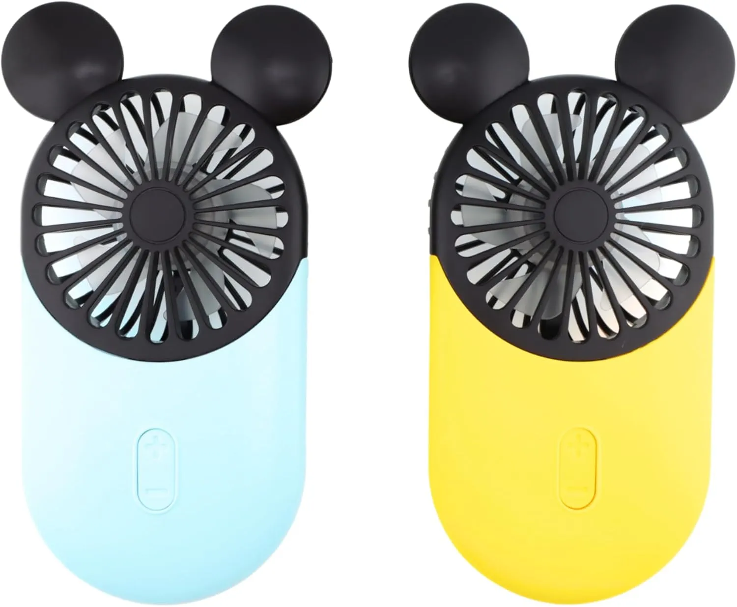 Cute Mickey Personal Mini Fan, Handheld & Portable USB Rechargeable Fan with 3 Adjustable Speeds, Perfect for Indoor Or Outdoor Activities, Cute Mouse 2 Pack (Yellow Blue)