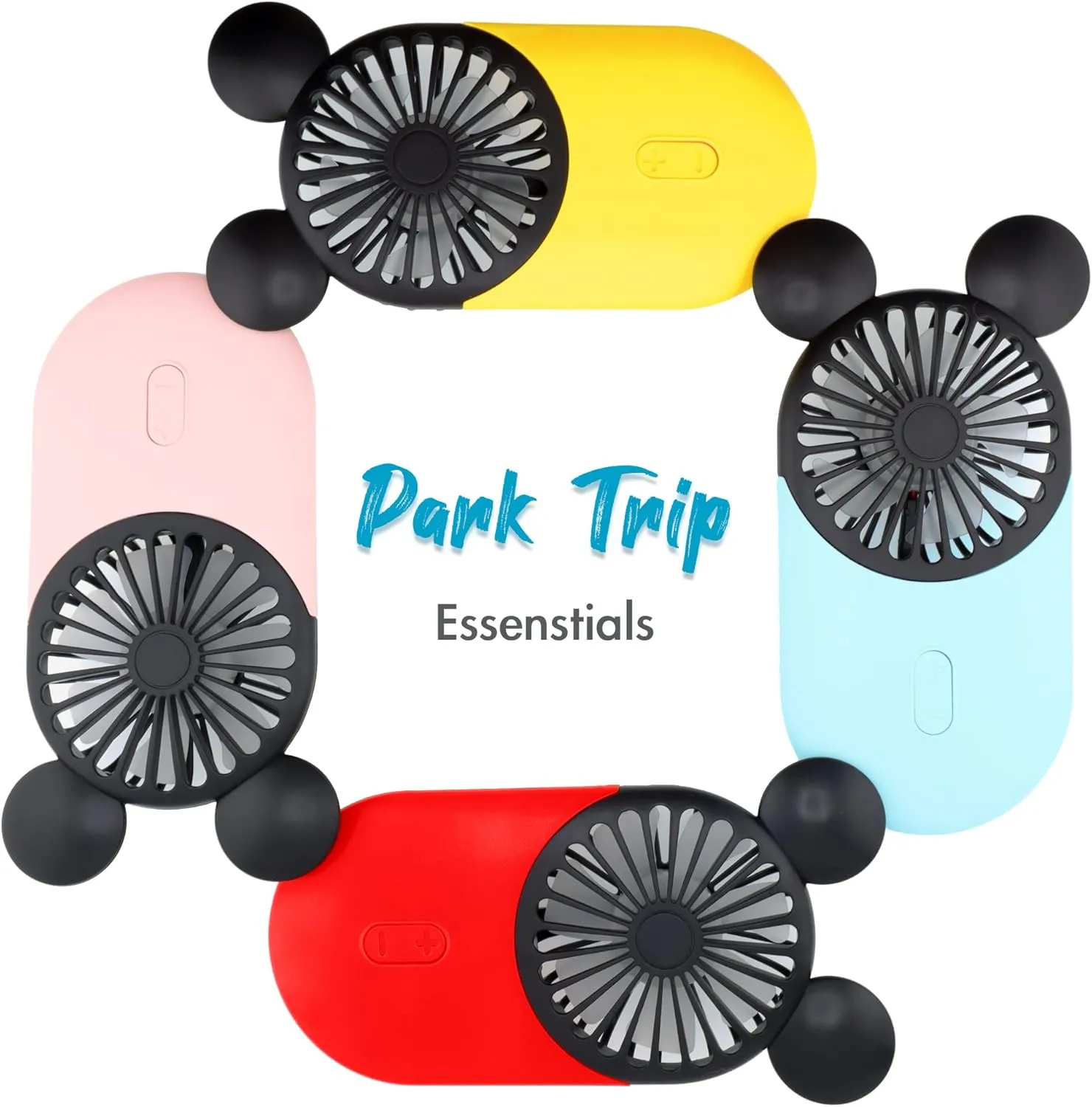 Cute Mickey Personal Mini Fan, Handheld & Portable USB Rechargeable Fan with 3 Adjustable Speeds, Perfect for Indoor Or Outdoor Activities, Cute Mouse 2 Pack (Yellow Blue)