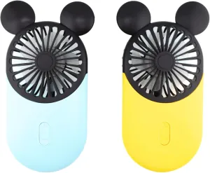 Cute Mickey Personal Mini Fan, Handheld & Portable USB Rechargeable Fan with 3 Adjustable Speeds, Perfect for Indoor Or Outdoor Activities, Cute Mouse 2 Pack (Yellow Blue)