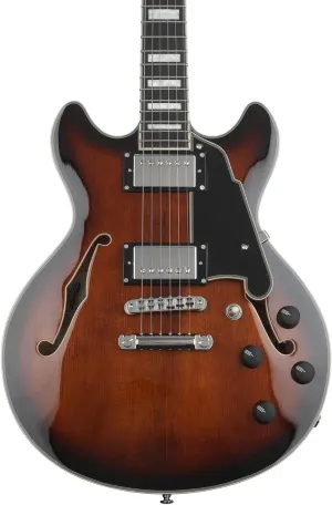 D'Angelico Premier Mini DC Electric Guitar - Brown Burst with Stopbar Tailpiece