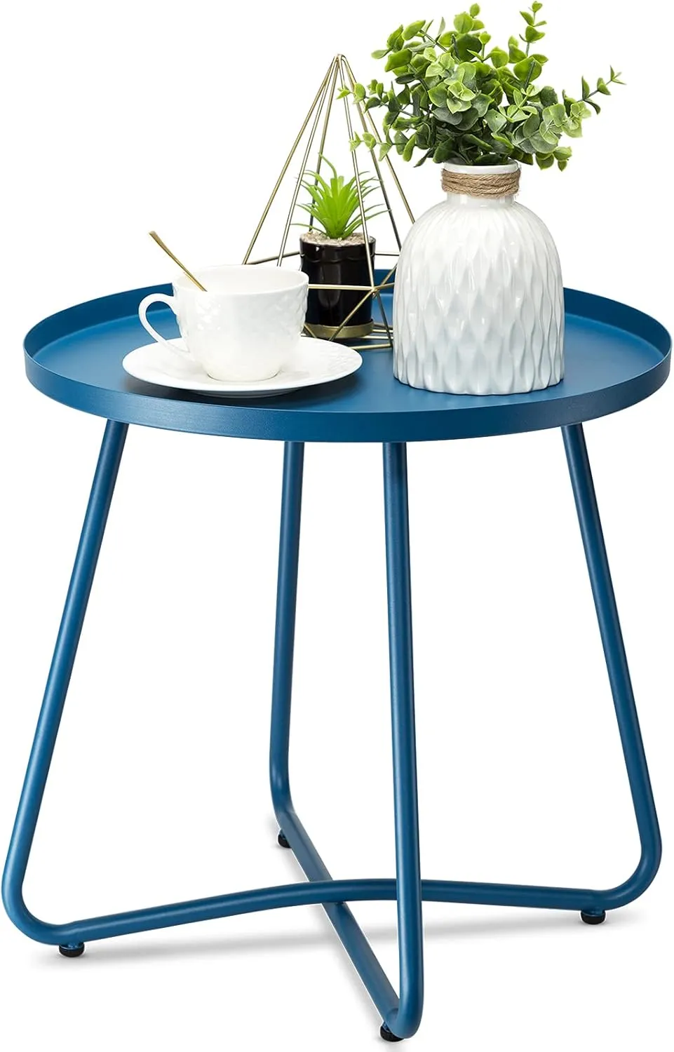 danpinera Outdoor Side Tables, Weather Resistant Steel Patio Side Table, Small Round Outdoor End Table Metal Side Table for Patio Yard Balcony Garden Bedside (Blue)