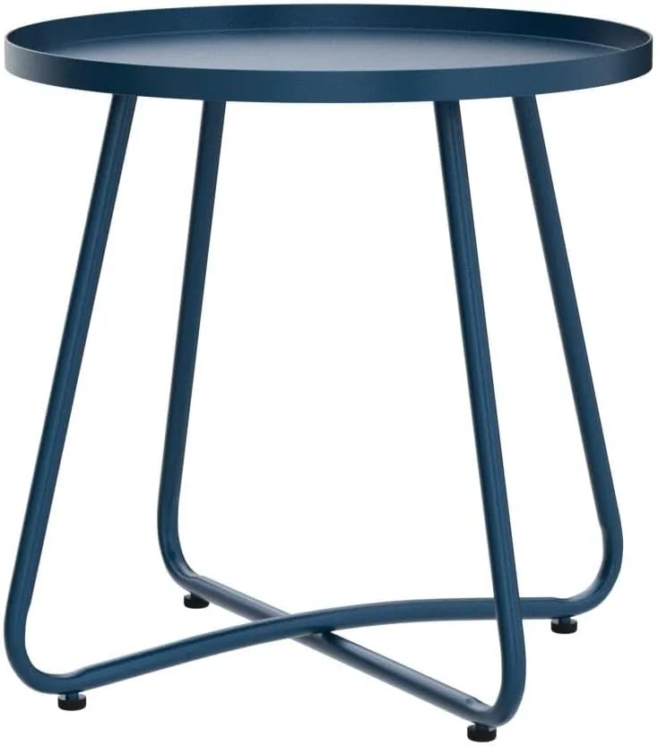 danpinera Outdoor Side Tables, Weather Resistant Steel Patio Side Table, Small Round Outdoor End Table Metal Side Table for Patio Yard Balcony Garden Bedside (Blue)
