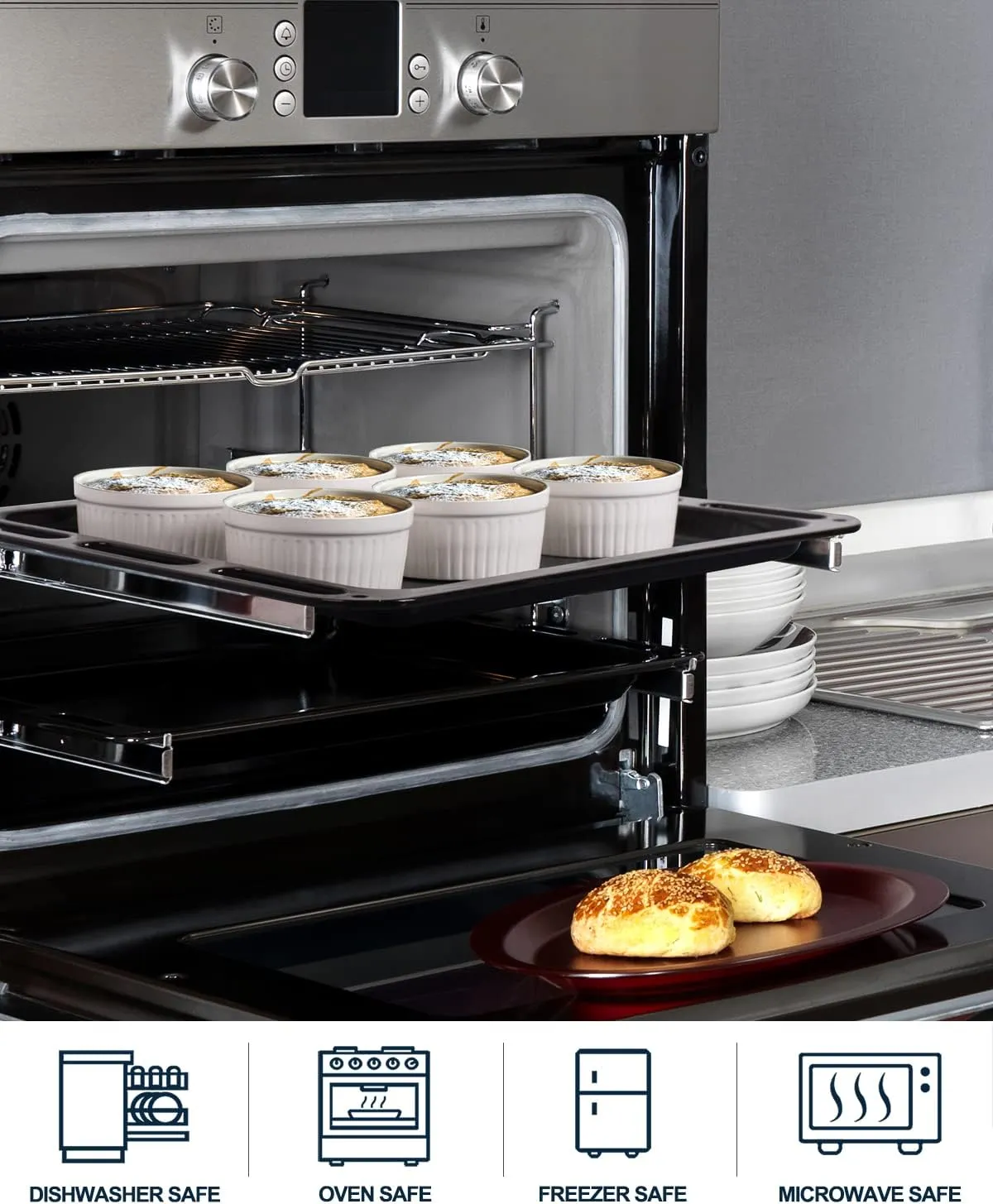 Delling Ramekins 12 Oz Oven Safe, Creme Brulee Set, 6 PACK Porcelain Souffle Dish for Baking, Soup Bowls for French Onion Soup White