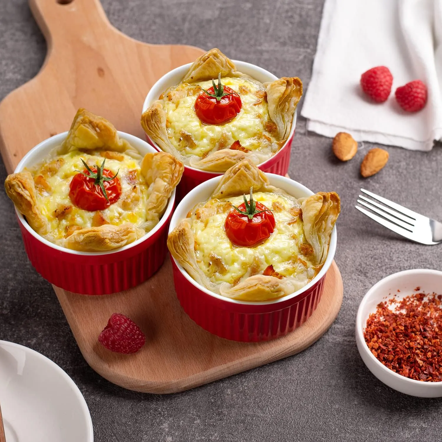 Delling Ramekins 12 Oz/Dessert Bowls, Ceramic Creme Brulee Set, Porcelain Souffle Dish Ramiken for Baking, Ice Cream, Snack, Small Serving Bowls Red Set of 6