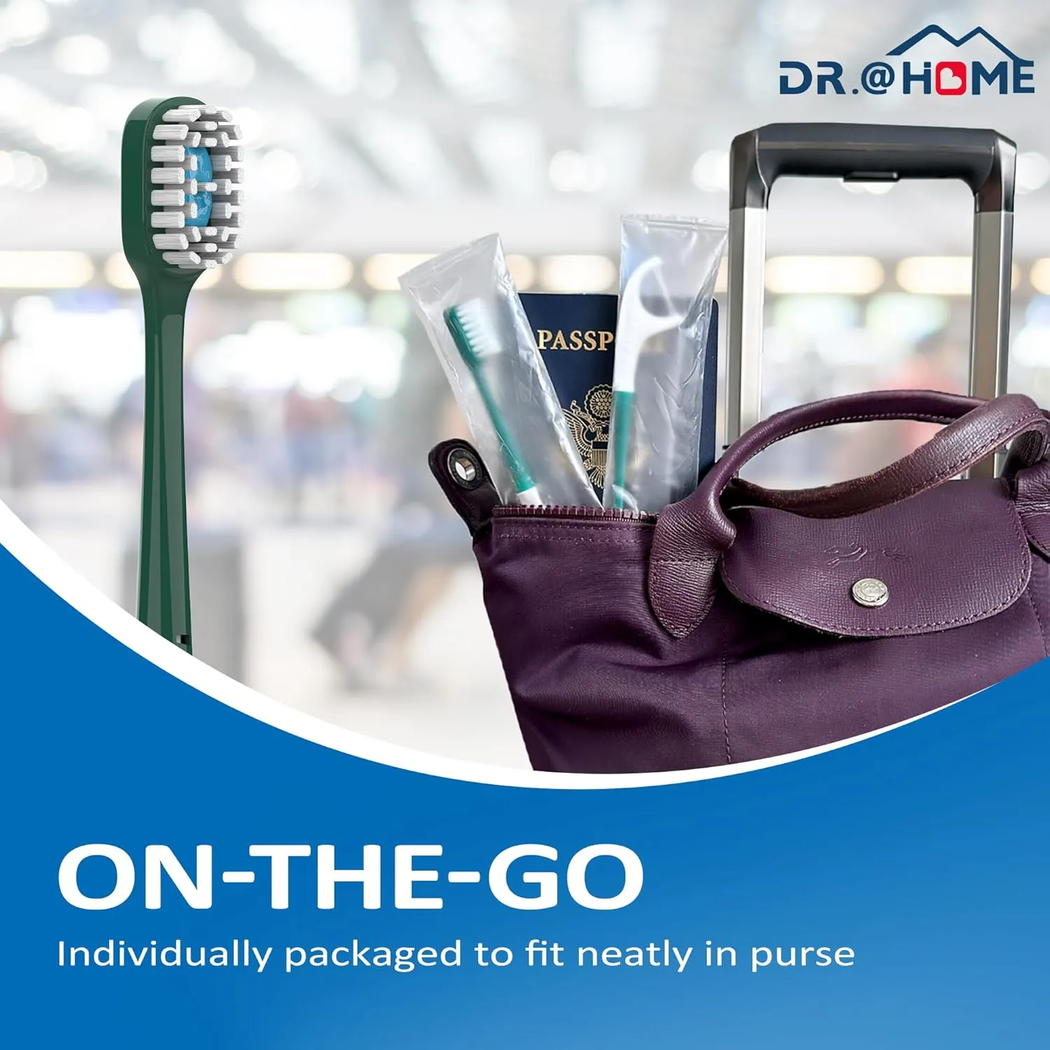 Dental Duo Disposable Travel Oral Care Set, Prepasted Toothbrush with Floss,Pick & Tongue Scraper | Individually Wrapped, Disposable Toothbrush(48count-2packs)