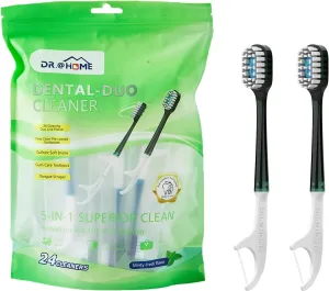 Dental Duo Disposable Travel Oral Care Set, Prepasted Toothbrush with Floss,Pick & Tongue Scraper | Individually Wrapped, Disposable Toothbrush(48count-2packs)