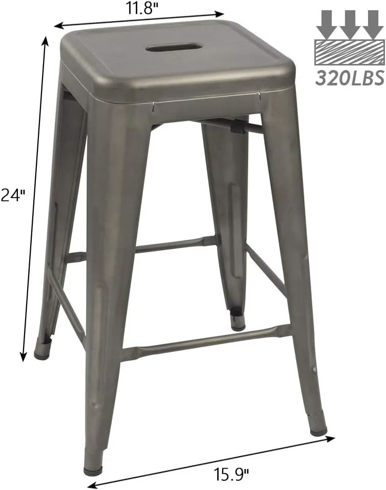 Devoko Metal Bar Stools 24" Indoor Outdoor Stackable Barstools Modern Style Industrial Vintage Counter Bar Stools Set of 4 (24 inch, Gun)