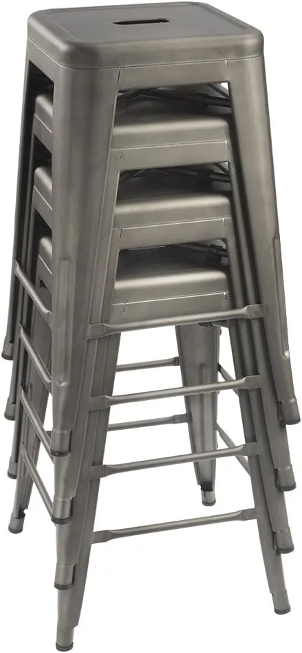 Devoko Metal Bar Stools 24" Indoor Outdoor Stackable Barstools Modern Style Industrial Vintage Counter Bar Stools Set of 4 (24 inch, Gun)