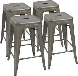 Devoko Metal Bar Stools 24" Indoor Outdoor Stackable Barstools Modern Style Industrial Vintage Counter Bar Stools Set of 4 (24 inch, Gun)