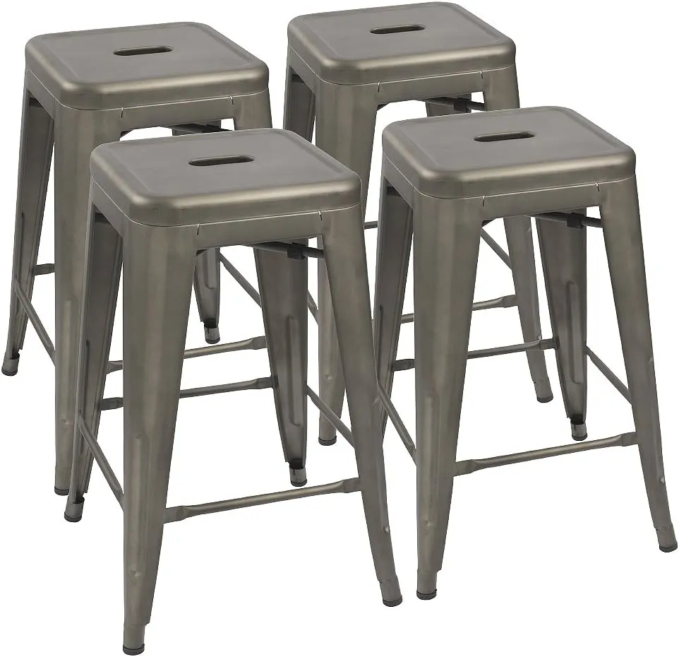 Devoko Metal Bar Stools 24" Indoor Outdoor Stackable Barstools Modern Style Industrial Vintage Counter Bar Stools Set of 4 (24 inch, Gun)