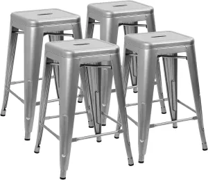 Devoko Metal Bar Stools 24" Indoor Outdoor Stackable Barstools Modern Style Industrial Vintage Counter Bar Stools Set of 4 (24 inch, Silver)
