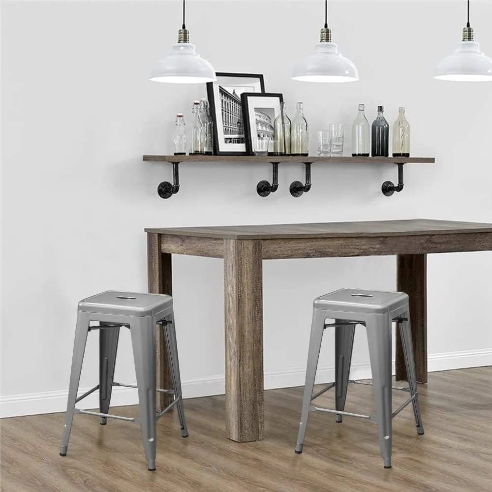 Devoko Metal Bar Stools 24" Indoor Outdoor Stackable Barstools Modern Style Industrial Vintage Counter Bar Stools Set of 4 (24 inch, Silver)