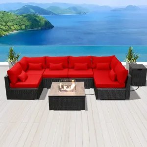 Dineli Patio Furniture Sectional Sofa with Gas Fire Pit Table Outdoor Patio Furniture Sets Propane Fire Pit (red- Square Fire Pit Table)