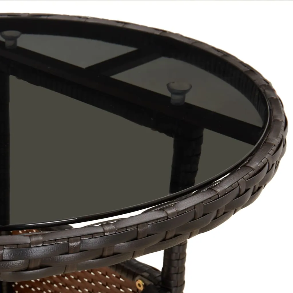 Dinner Table Round Patio Dining Table Tempered Glass and Poly Rattan