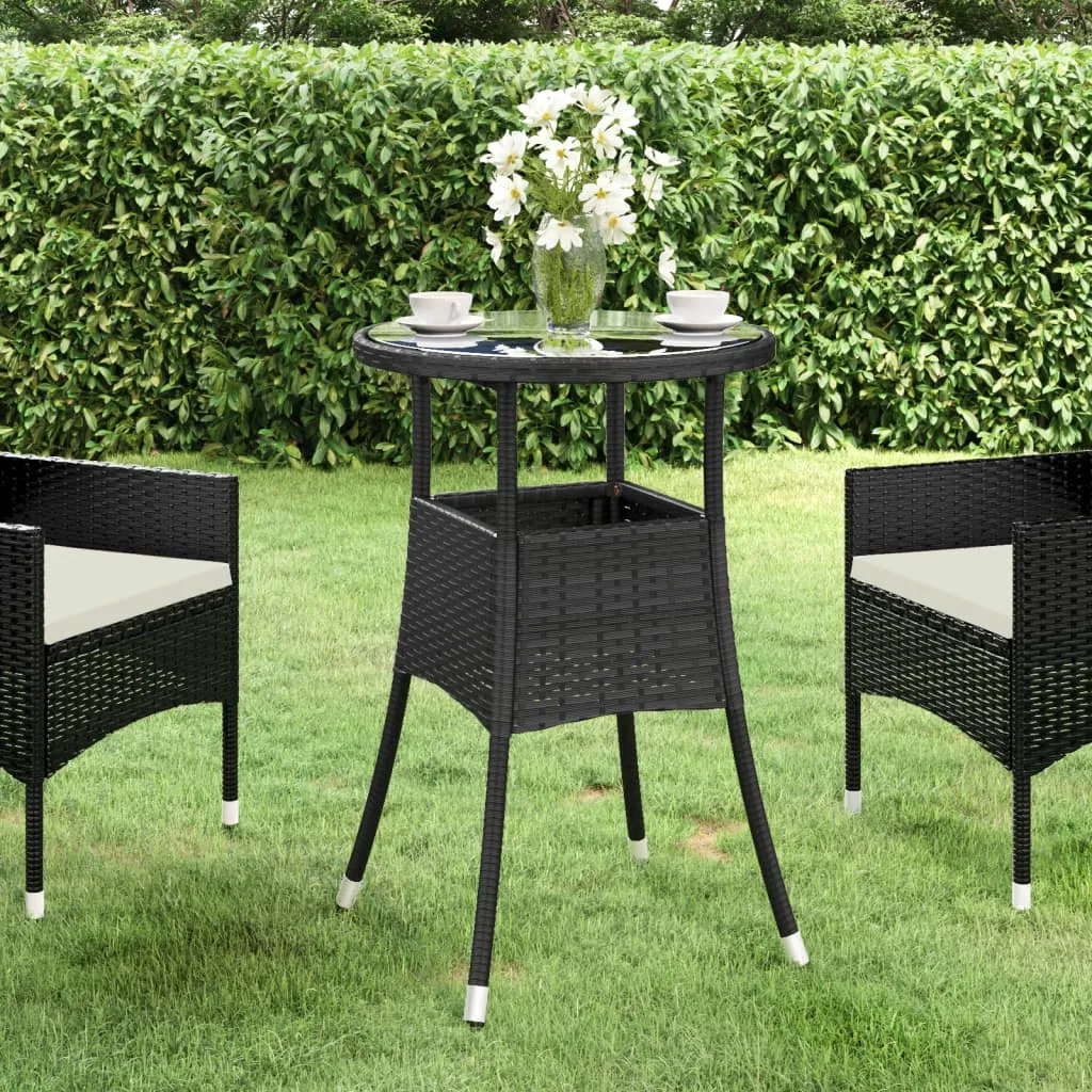 Dinner Table Round Patio Dining Table Tempered Glass and Poly Rattan