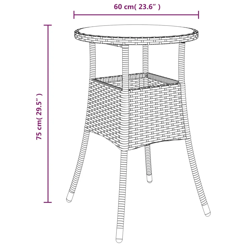 Dinner Table Round Patio Dining Table Tempered Glass and Poly Rattan