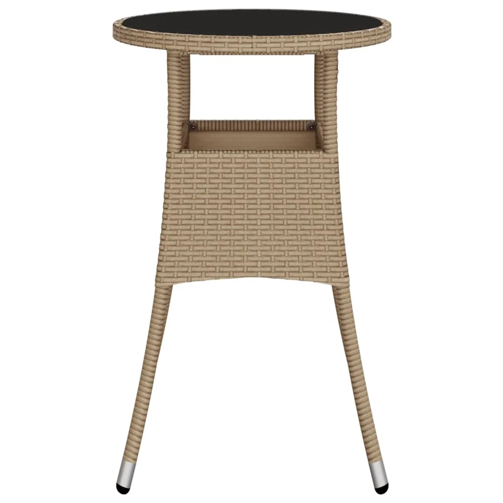 Dinner Table Round Patio Dining Table Tempered Glass and Poly Rattan