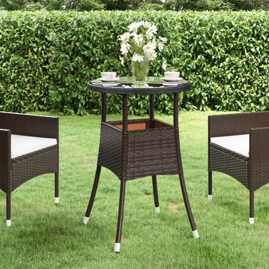 Dinner Table Round Patio Dining Table Tempered Glass and Poly Rattan
