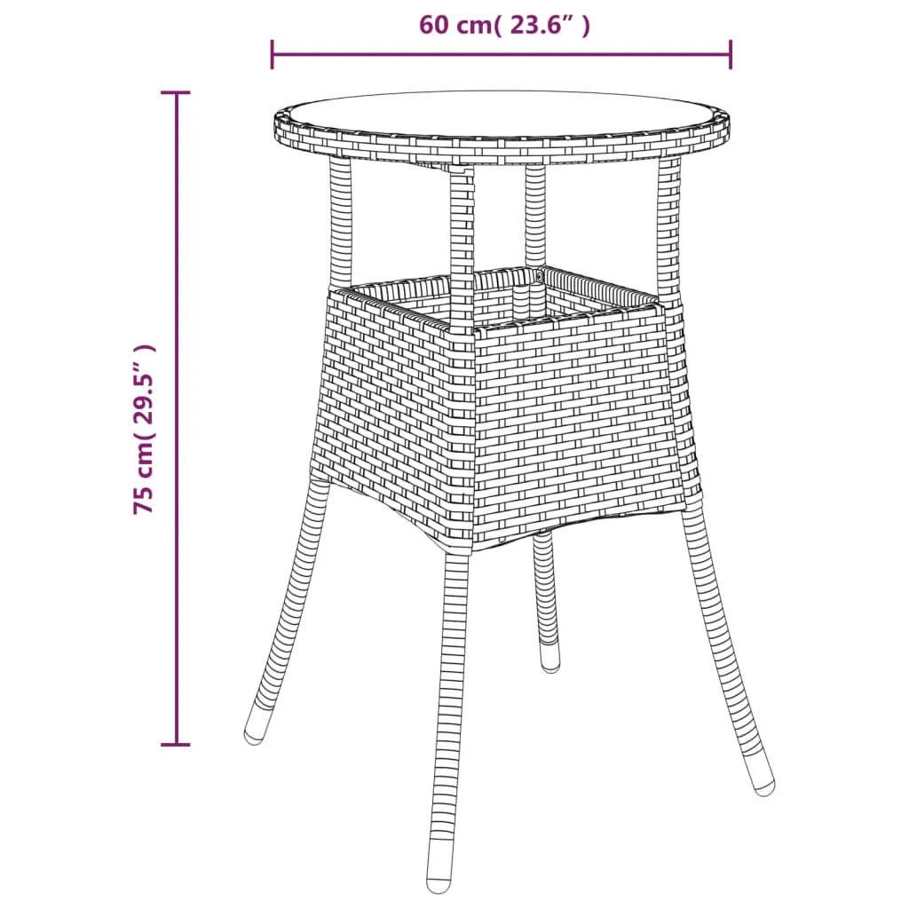 Dinner Table Round Patio Dining Table Tempered Glass and Poly Rattan