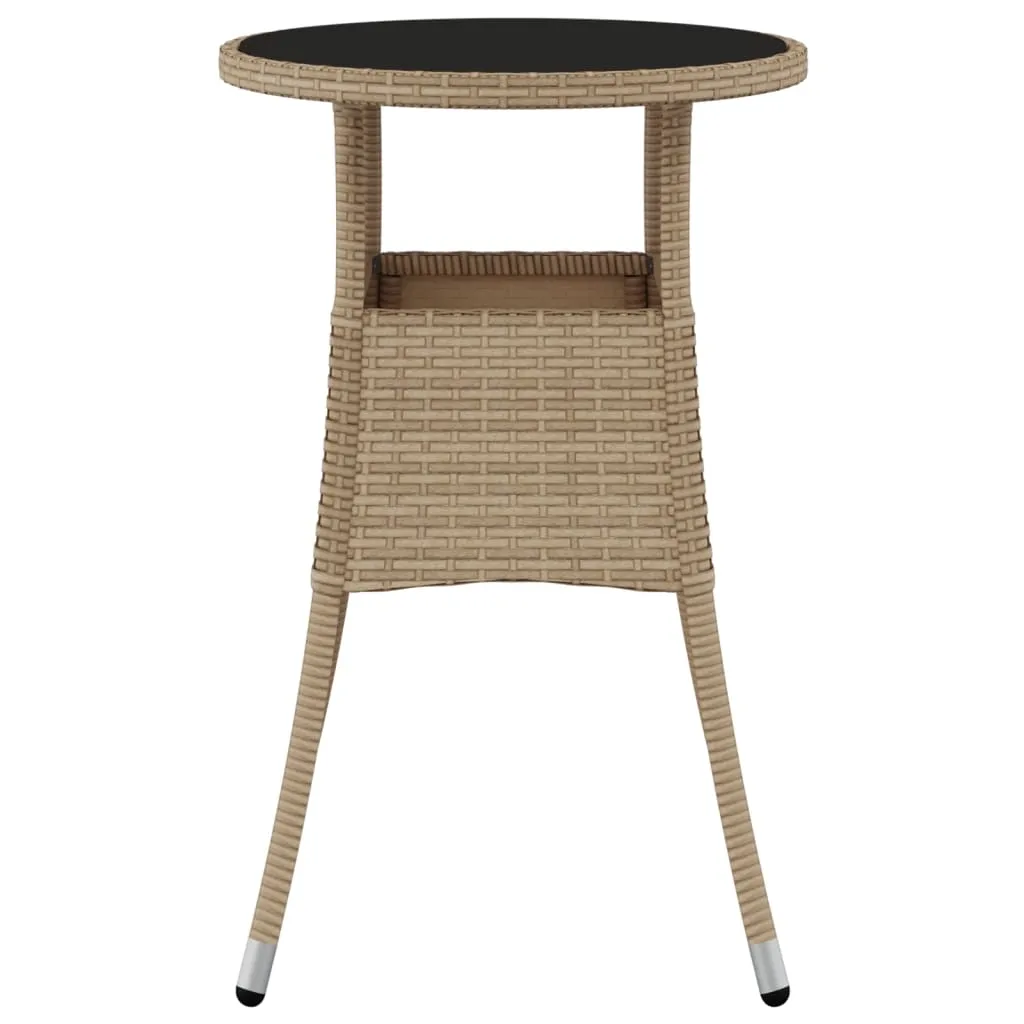 Dinner Table Round Patio Dining Table Tempered Glass and Poly Rattan