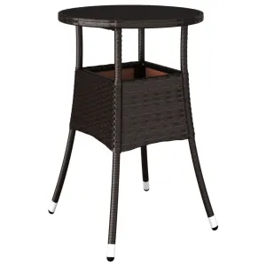 Dinner Table Round Patio Dining Table Tempered Glass and Poly Rattan