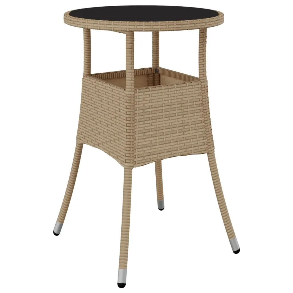 Dinner Table Round Patio Dining Table Tempered Glass and Poly Rattan