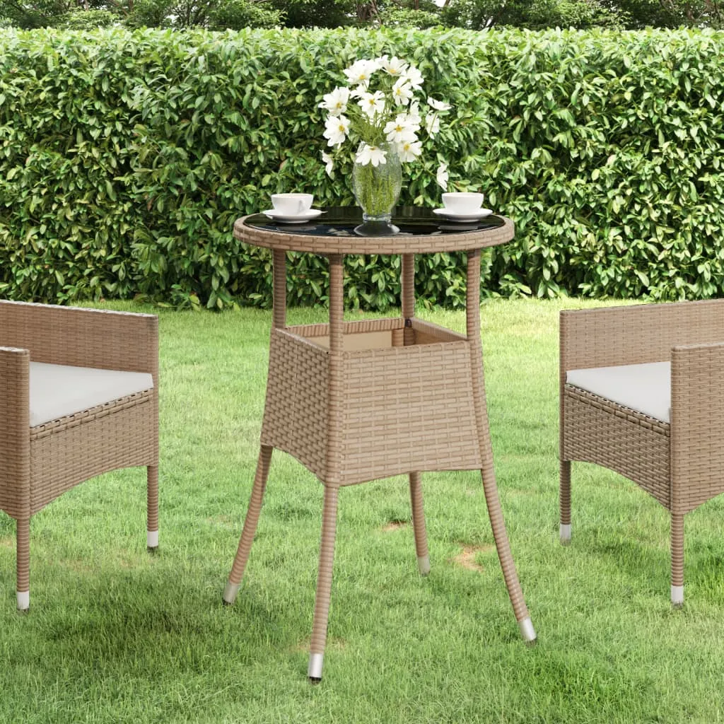 Dinner Table Round Patio Dining Table Tempered Glass and Poly Rattan