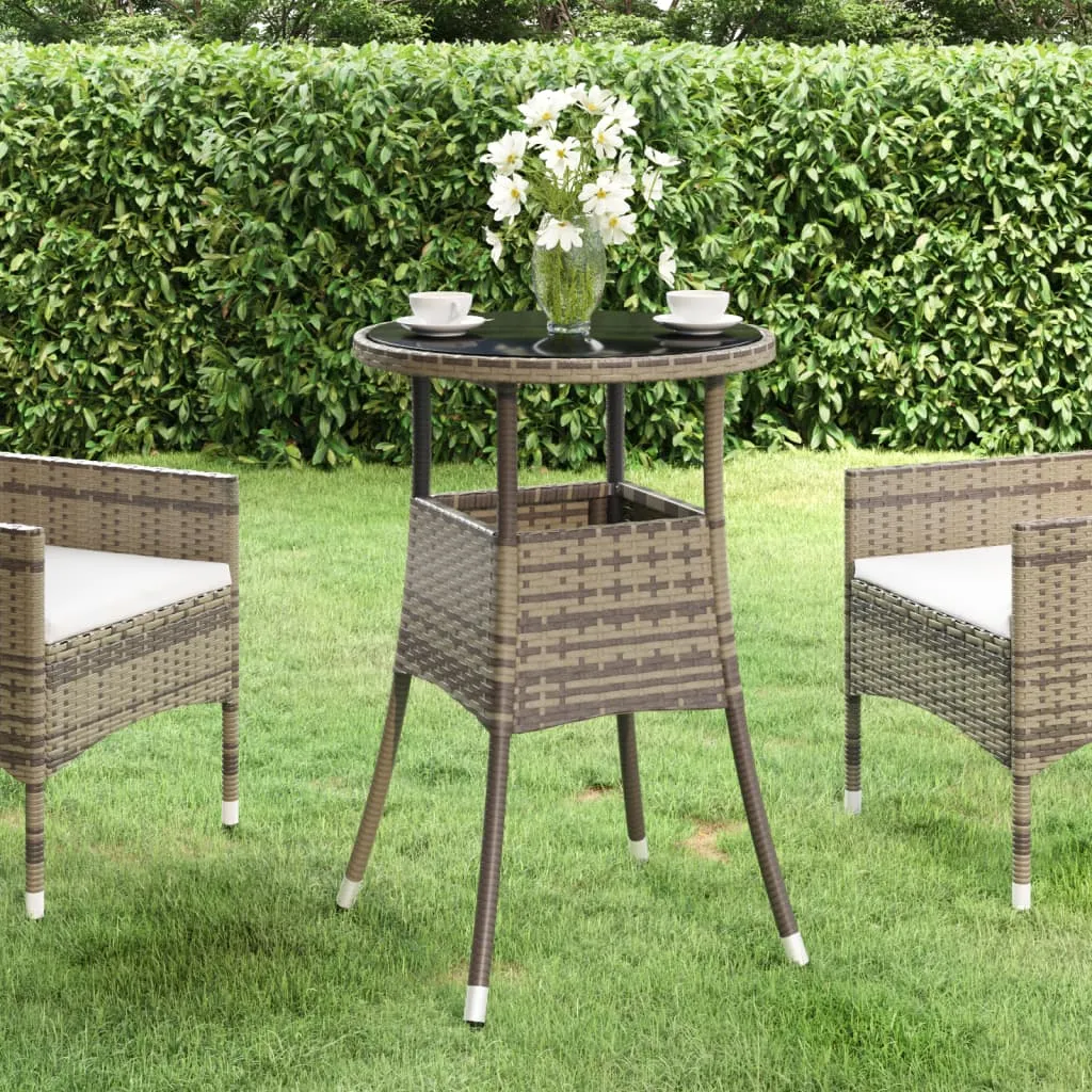 Dinner Table Round Patio Dining Table Tempered Glass and Poly Rattan