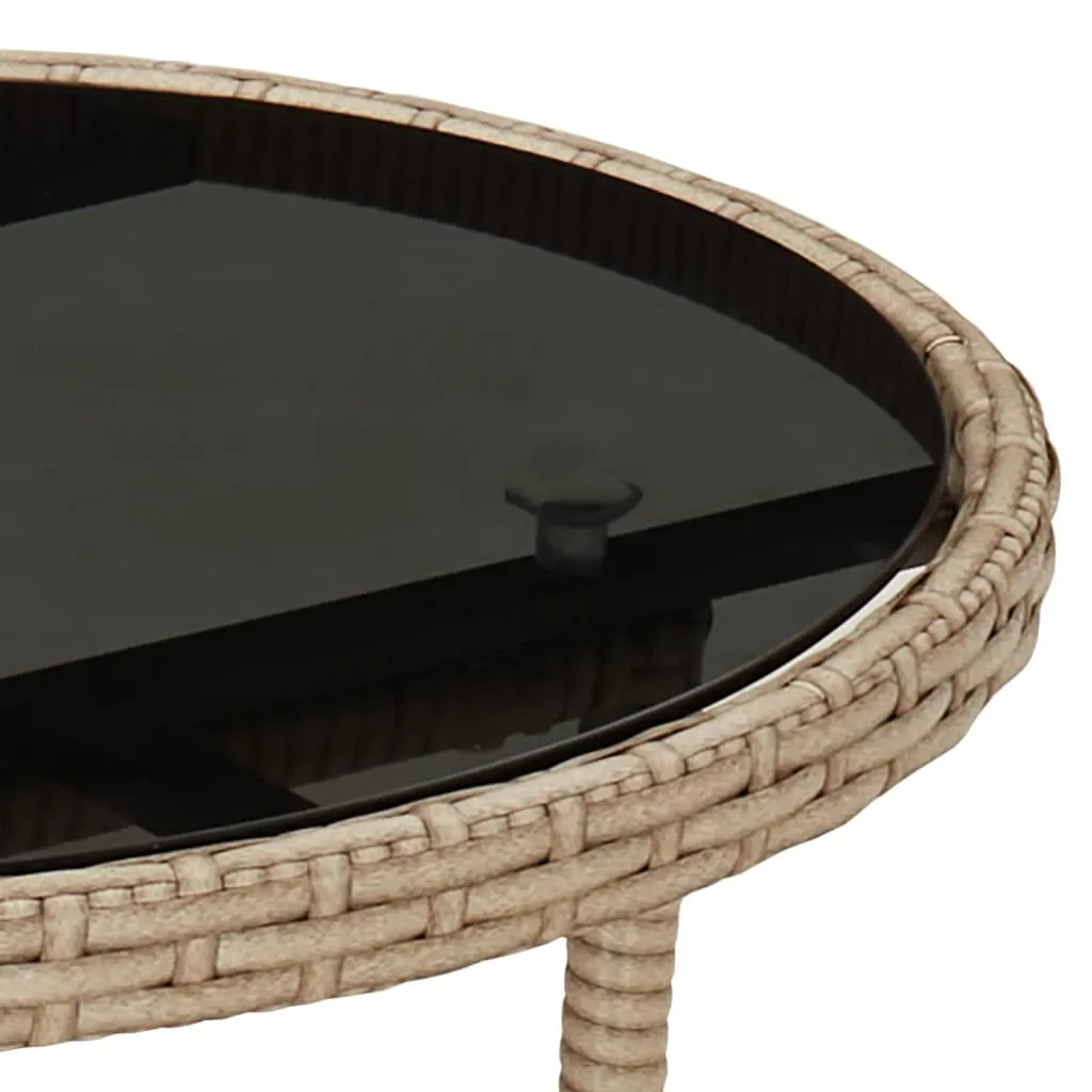 Dinner Table Round Patio Dining Table Tempered Glass and Poly Rattan