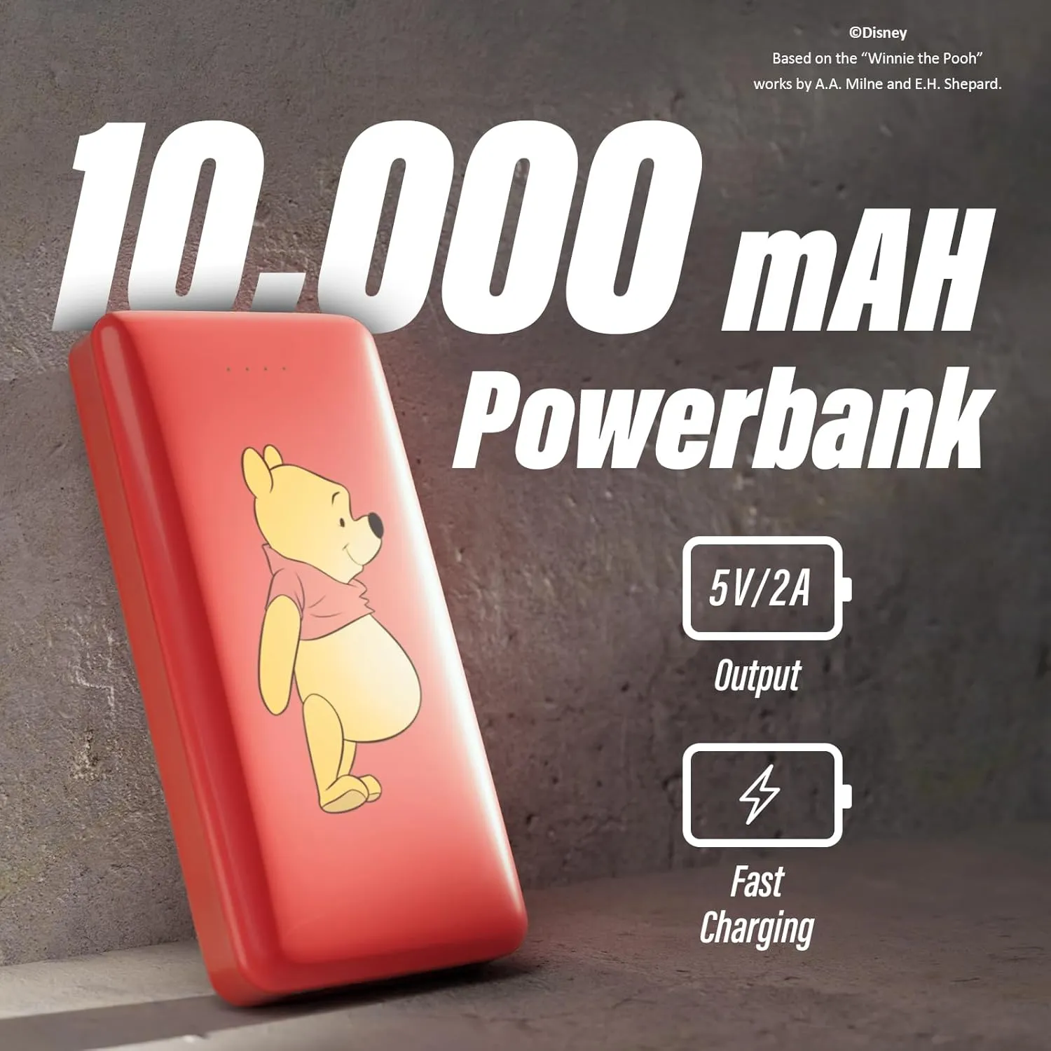 Disney Winnie The Pooh 10,000Mah Power Bank- Universally Compatible Portable Phone Charger Battery Pack w/USB Charging Port - Classic Winnie The Pooh Gifts for Women, Men, Teens and All Fans