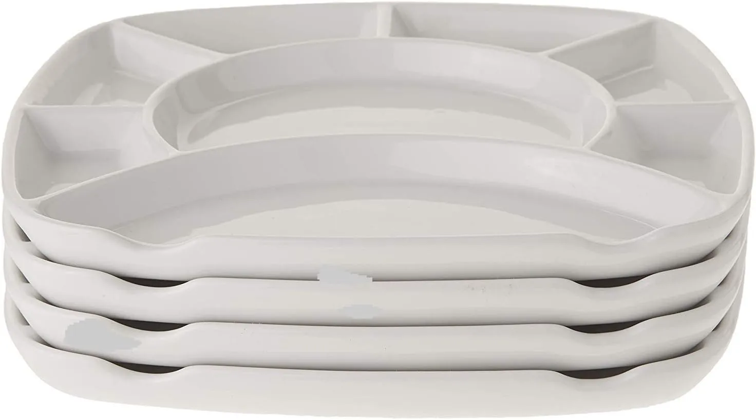Divided Fondue plates, White Stoneware Set of 4, 8 Sections – Gift Boxed
