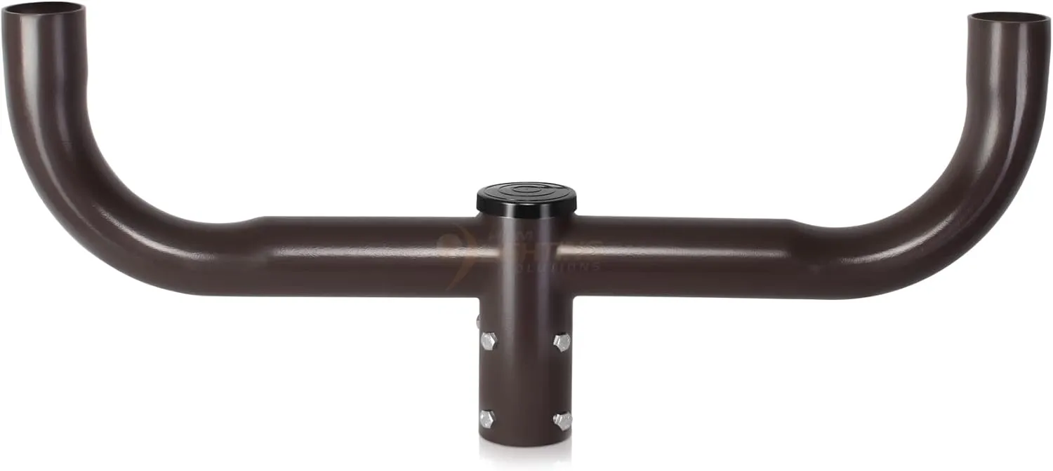 Double Bull Horn Light Bracket, 2-3/8in Pole Mount Tenon Adapter for Slip Fitter Mount Parking Lot Fixtures and Shoebox Street Lights - Bronze