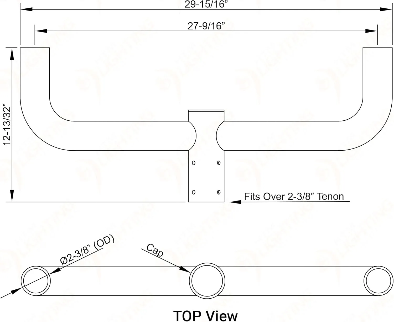 Double Bull Horn Light Bracket, 2-3/8in Pole Mount Tenon Adapter for Slip Fitter Mount Parking Lot Fixtures and Shoebox Street Lights - Bronze