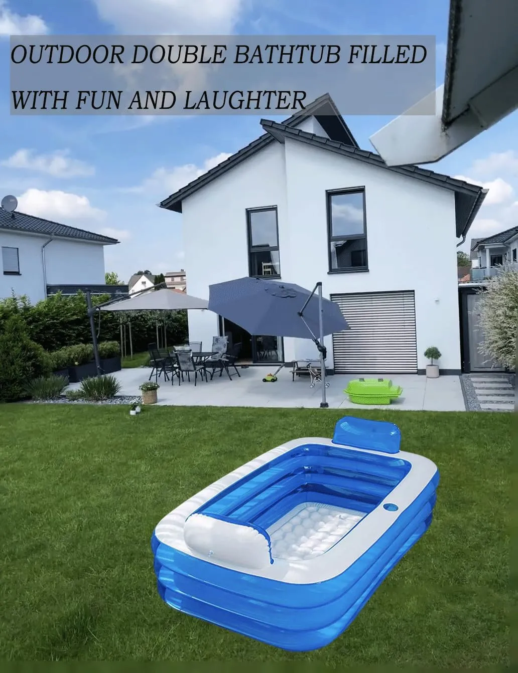 Double Inflatable Bathtub with Electric Air Pump and Bath Pillow Headrest, Portable Blow Up Bath Tub for Adults, Outdoor & Indoor Freestanding Foldable Spa Tub with Drainage Cup Holder