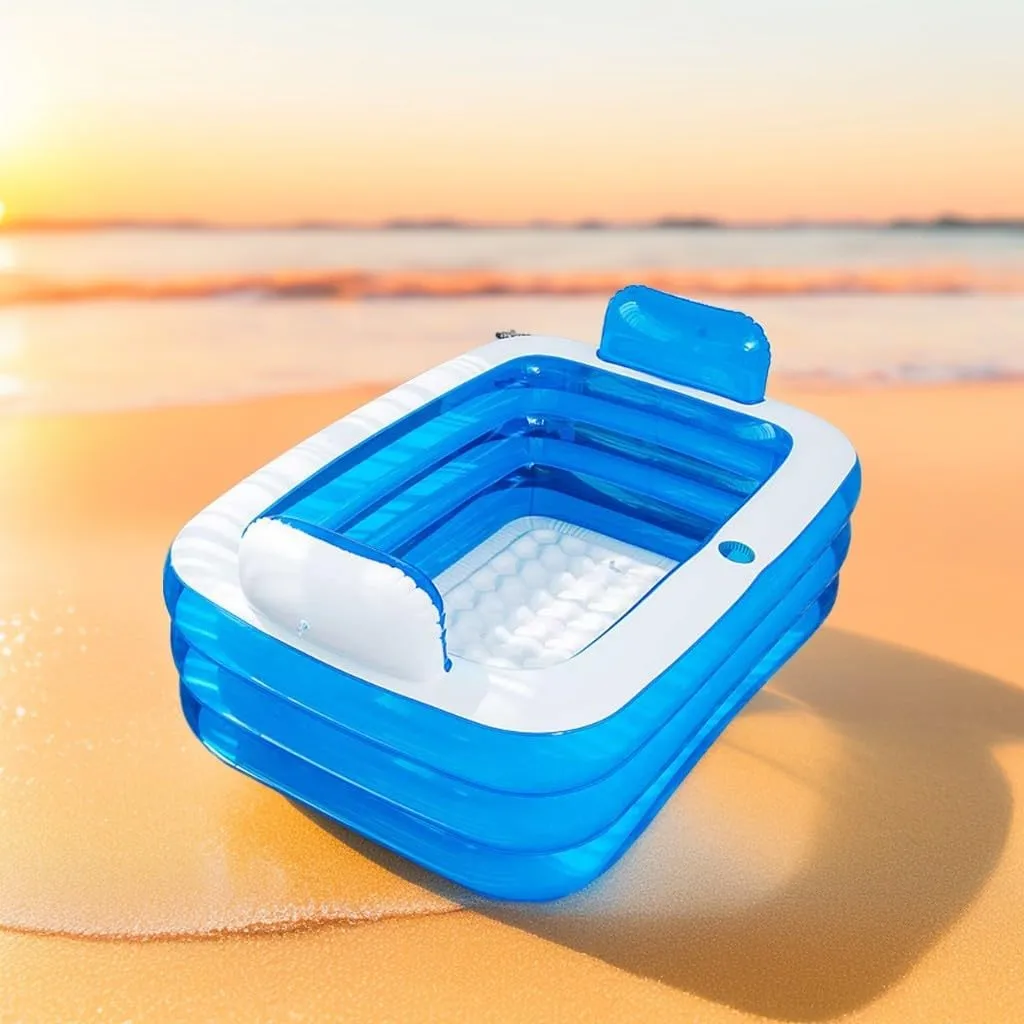 Double Inflatable Bathtub with Electric Air Pump and Bath Pillow Headrest, Portable Blow Up Bath Tub for Adults, Outdoor & Indoor Freestanding Foldable Spa Tub with Drainage Cup Holder