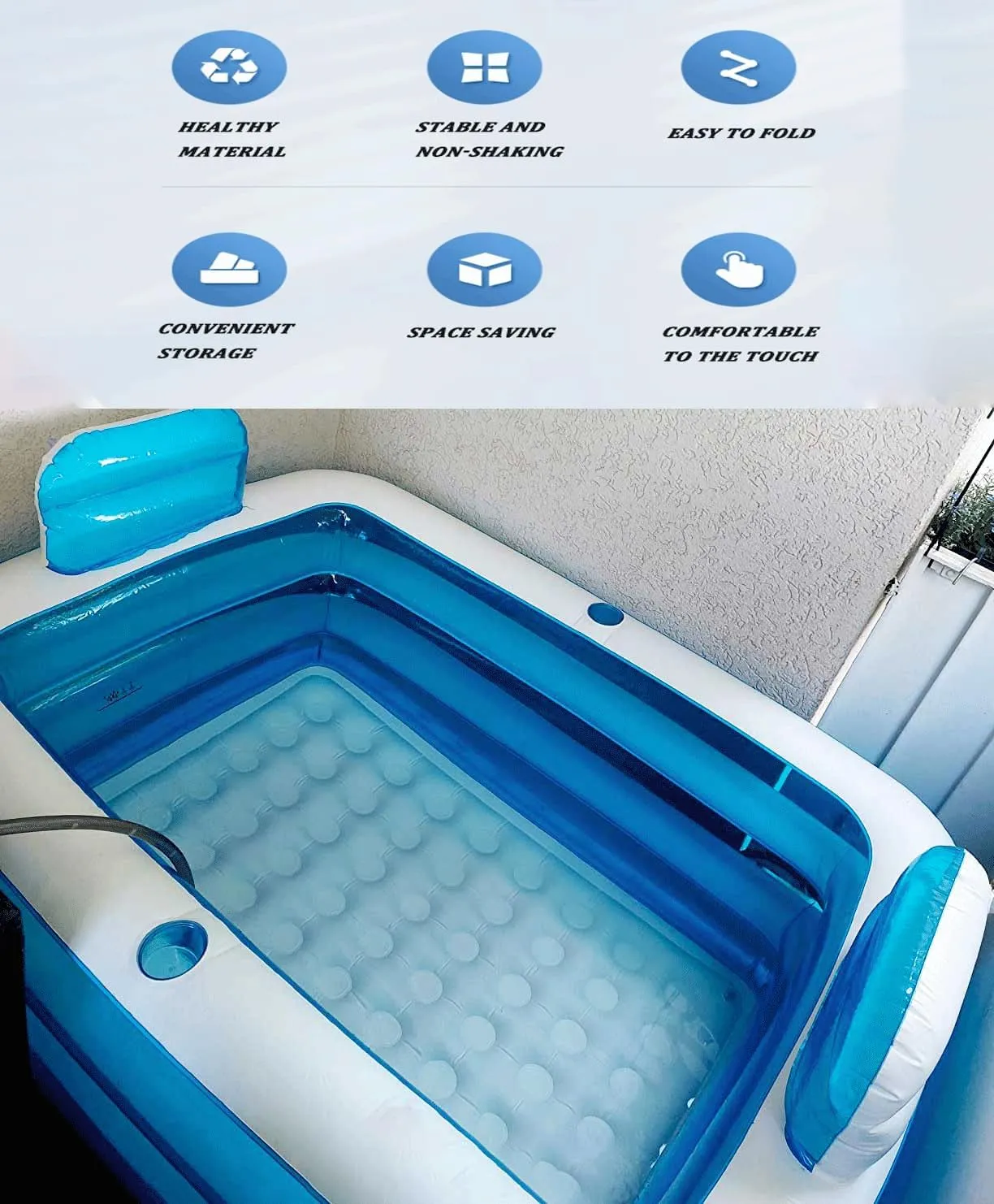 Double Inflatable Bathtub with Electric Air Pump and Bath Pillow Headrest, Portable Blow Up Bath Tub for Adults, Outdoor & Indoor Freestanding Foldable Spa Tub with Drainage Cup Holder