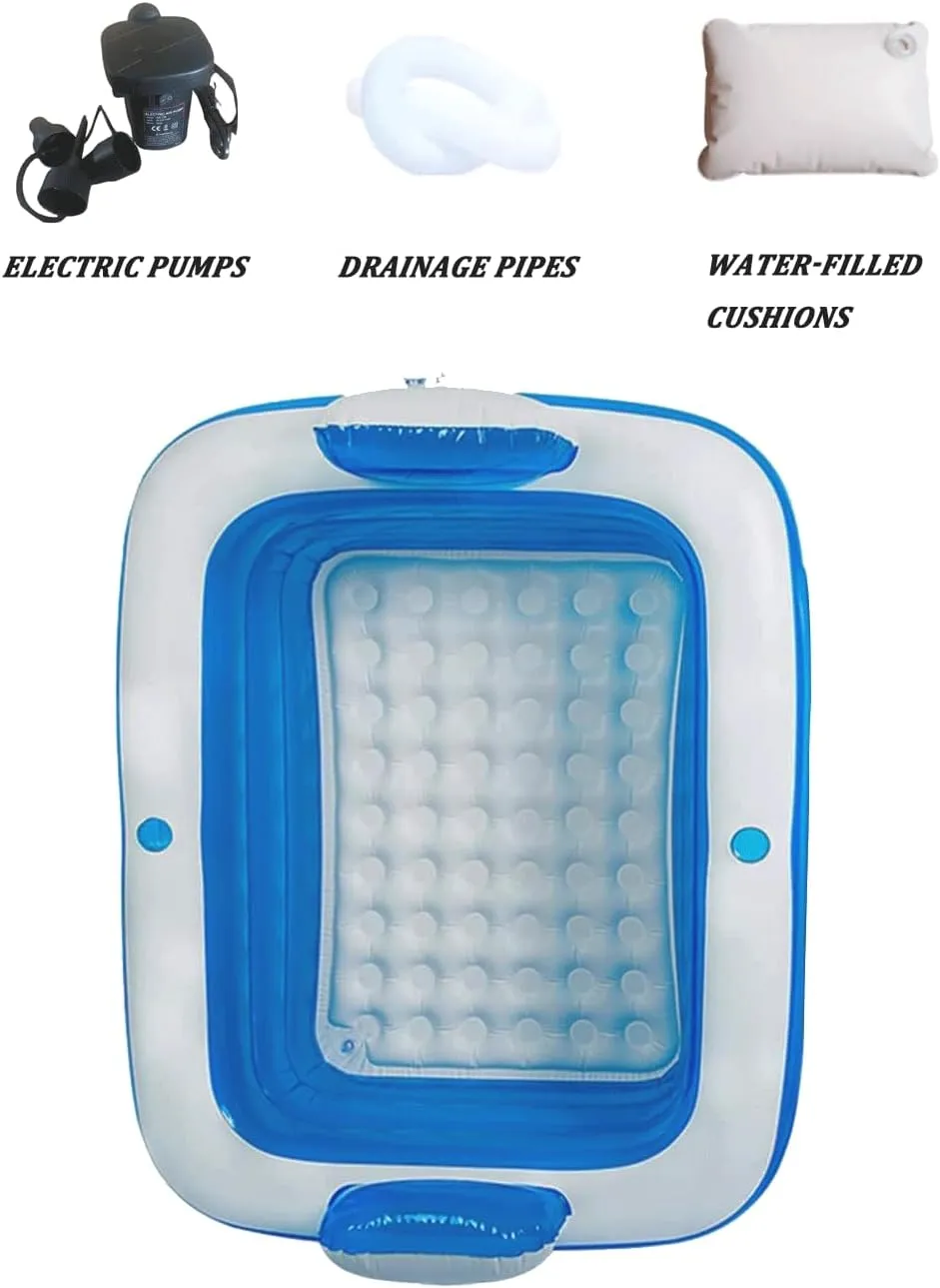 Double Inflatable Bathtub with Electric Air Pump and Bath Pillow Headrest, Portable Blow Up Bath Tub for Adults, Outdoor & Indoor Freestanding Foldable Spa Tub with Drainage Cup Holder