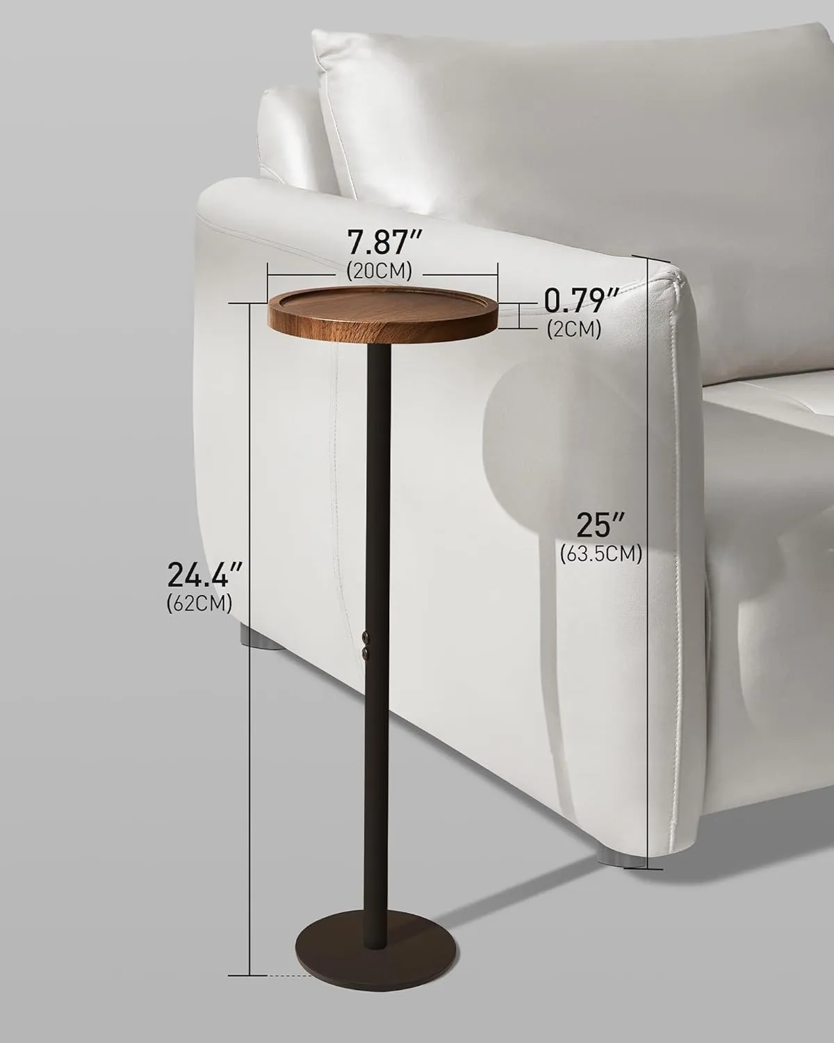 Drink Table, Small Pedestal Side Table, Round Cocktail Table, End Table with Metal Base, for Small Spaces, Walnut Brown