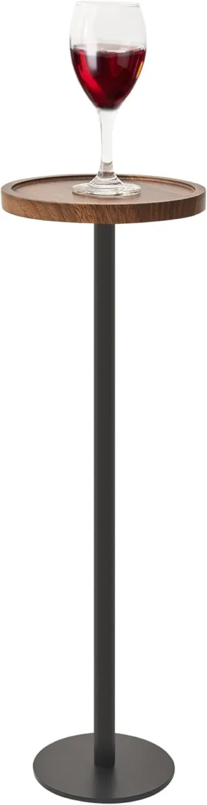 Drink Table, Small Pedestal Side Table, Round Cocktail Table, End Table with Metal Base, for Small Spaces, Walnut Brown
