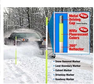 Driveway Snow Poles Reflective Markers 48" with Metal Caps, Multiple Quantities and Colors (12, Lime-Yellow)