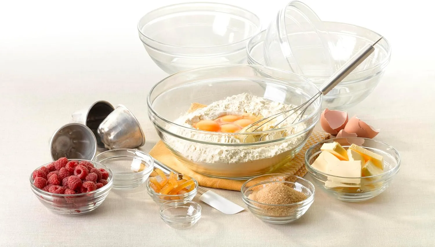 Duralex Gigogne Stackable Glass Mixing Bowl Set, 10 Piece
