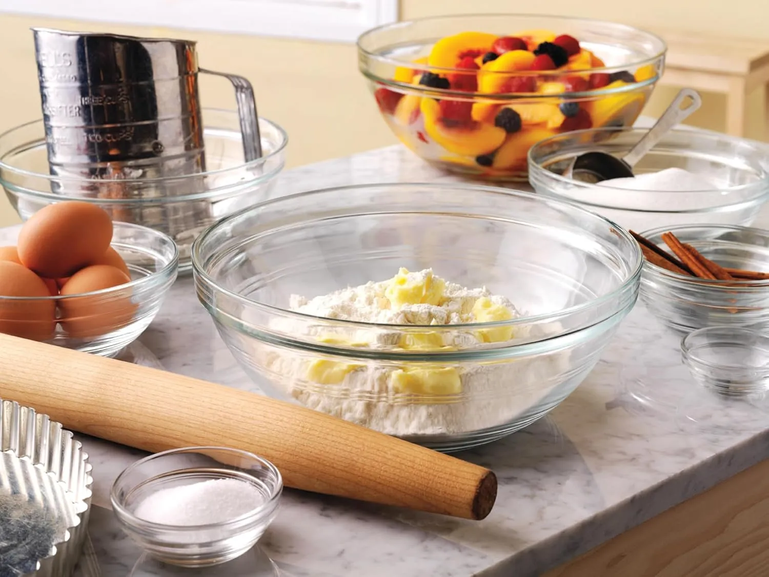 Duralex Gigogne Stackable Glass Mixing Bowl Set, 10 Piece