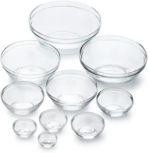Duralex Gigogne Stackable Glass Mixing Bowl Set, 10 Piece